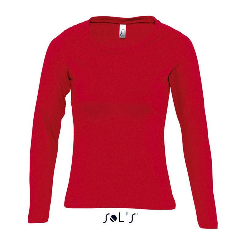 Tricou cu guler rotund și mânecă lungă pentru femei Sol's Majestic Rosu XL