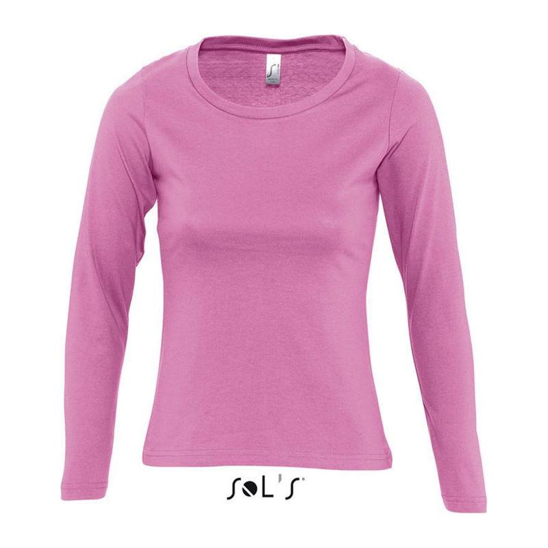 Tricou cu guler rotund și mânecă lungă pentru femei Sol's Majestic Roz XL