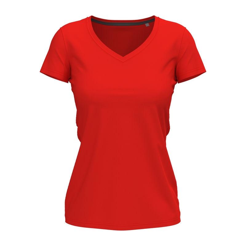 Tricou damă Stretch-T cu guler în V Rosu S
