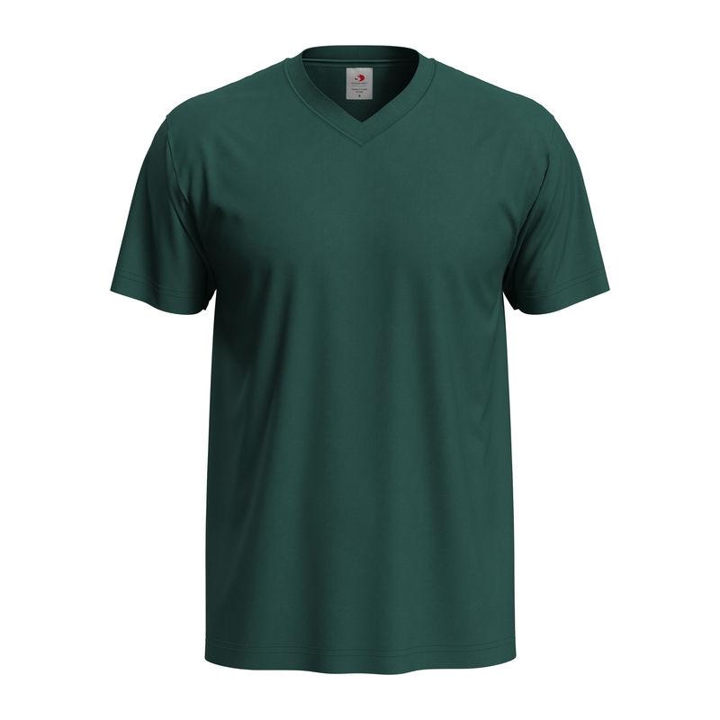 Tricou Unisex Classic-T cu guler în V VERDE STICLĂ L