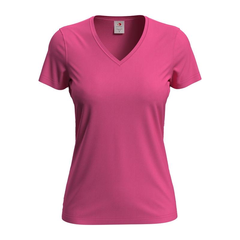 Tricou damă Classic-T cu guler în V Roz L