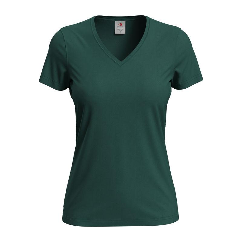 Tricou damă Classic-T cu guler în V VERDE STICLĂ L