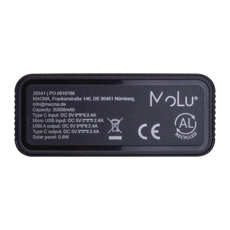 Baterie externă solară MoLu Tallahassee, 20.000 mAh Negru