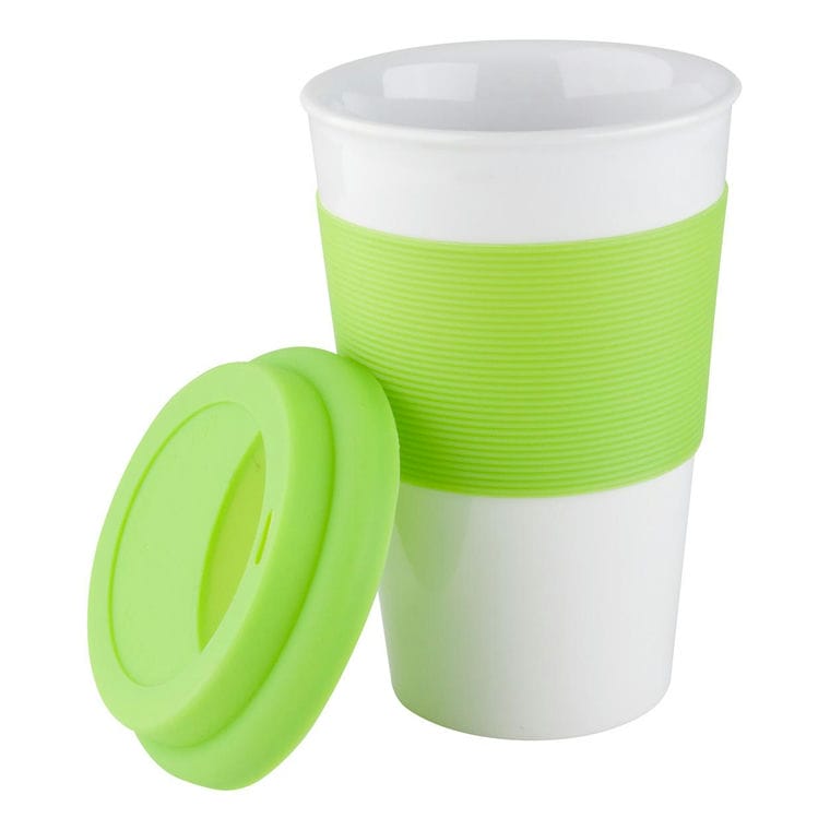 Cană cu silicon Soft Touch verde deschis alb