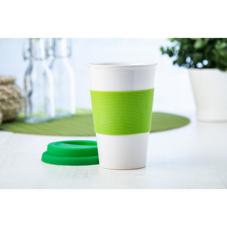 Cană cu silicon Soft Touch verde deschis alb