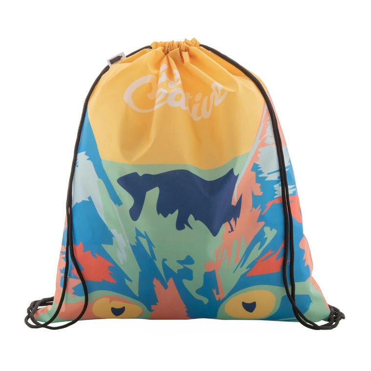 Rucsac personalizat drawstring CreaDraw RPET negru alb