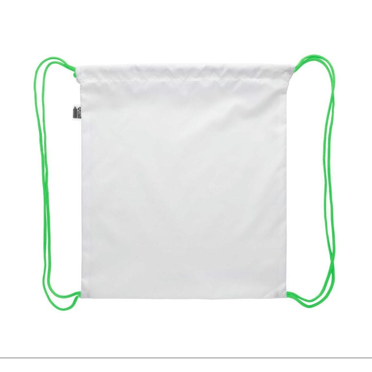 Sac personalizat, cu cordon, pentru copii CreaDraw Kids RPET verde alb