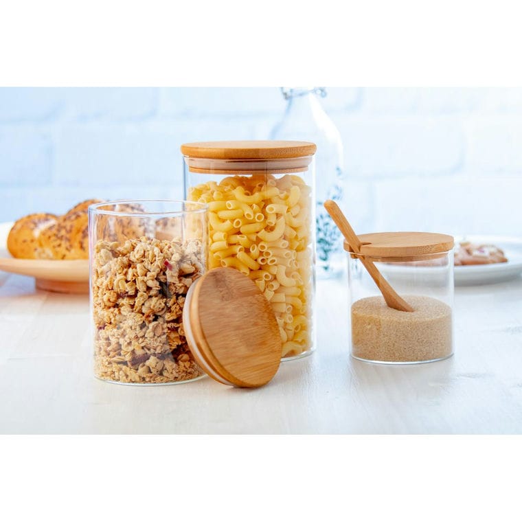 Borcan de depozitare din sticlă Momomi transparent natural