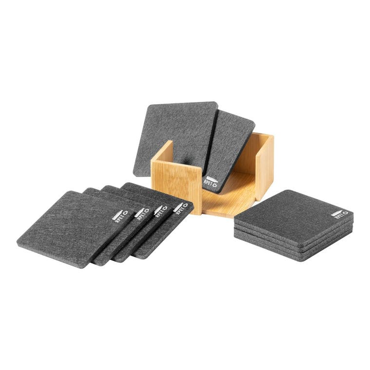 Set suport pahare, din bambus Sanly gri natural