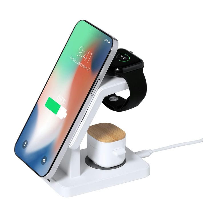 Încărcător fără fir cu suport pentru telefon mobil Krastop Alb