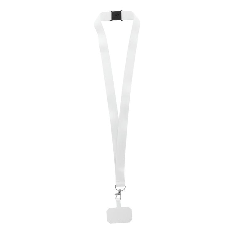 Șnur personalizat pentru suport mobil, RPET Subyard Mobile Safe Alb