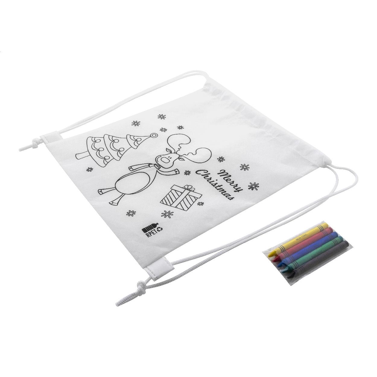 Rucsac cu șnur și set de colorat, design de Crăciun Julfar Bag A Alb