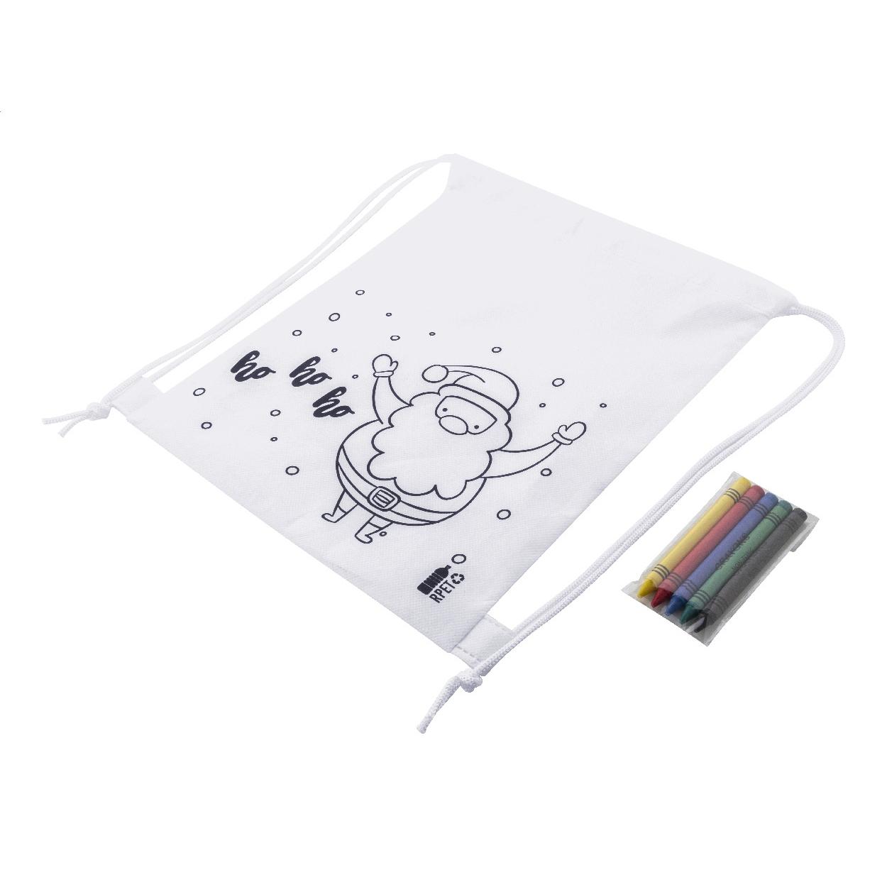 Rucsac cu șnur și set de colorat, design de Crăciun Julfar Bag B Alb