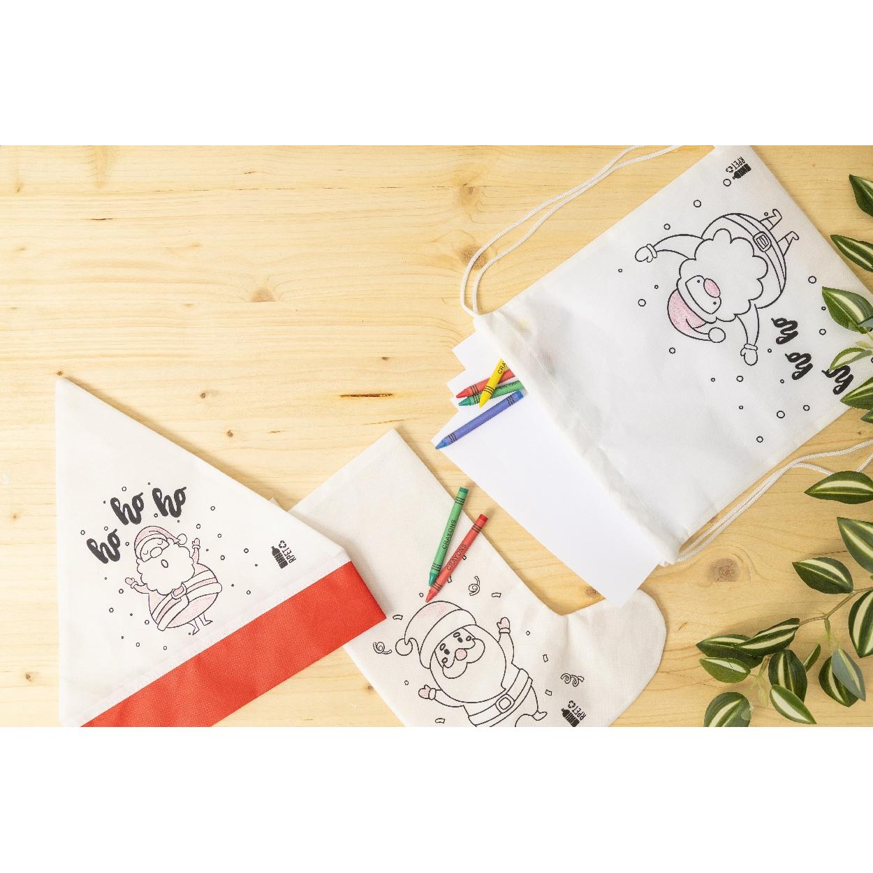 Rucsac cu șnur și set de colorat, design de Crăciun Julfar Bag B Alb