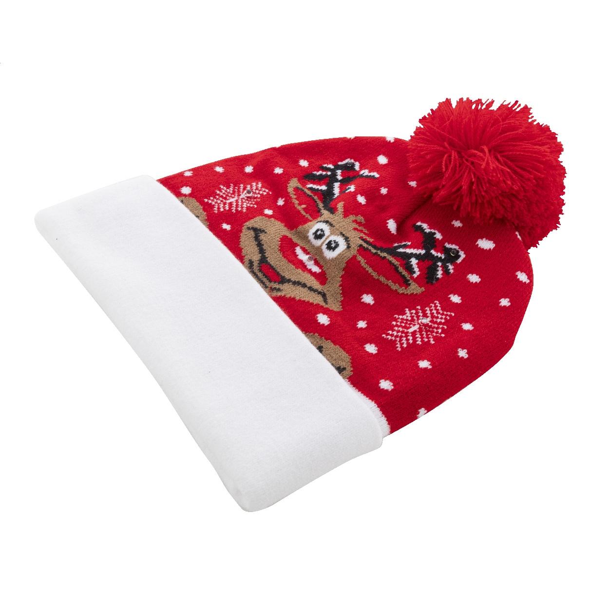 Căciulă de iarnă cu LED de Crăciun, ren Norrsken Roșu