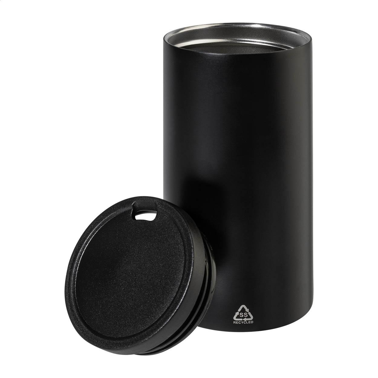 Set 2 în 1 cu sticlă și cană din oțel inoxidabil reciclat Parbat Negru