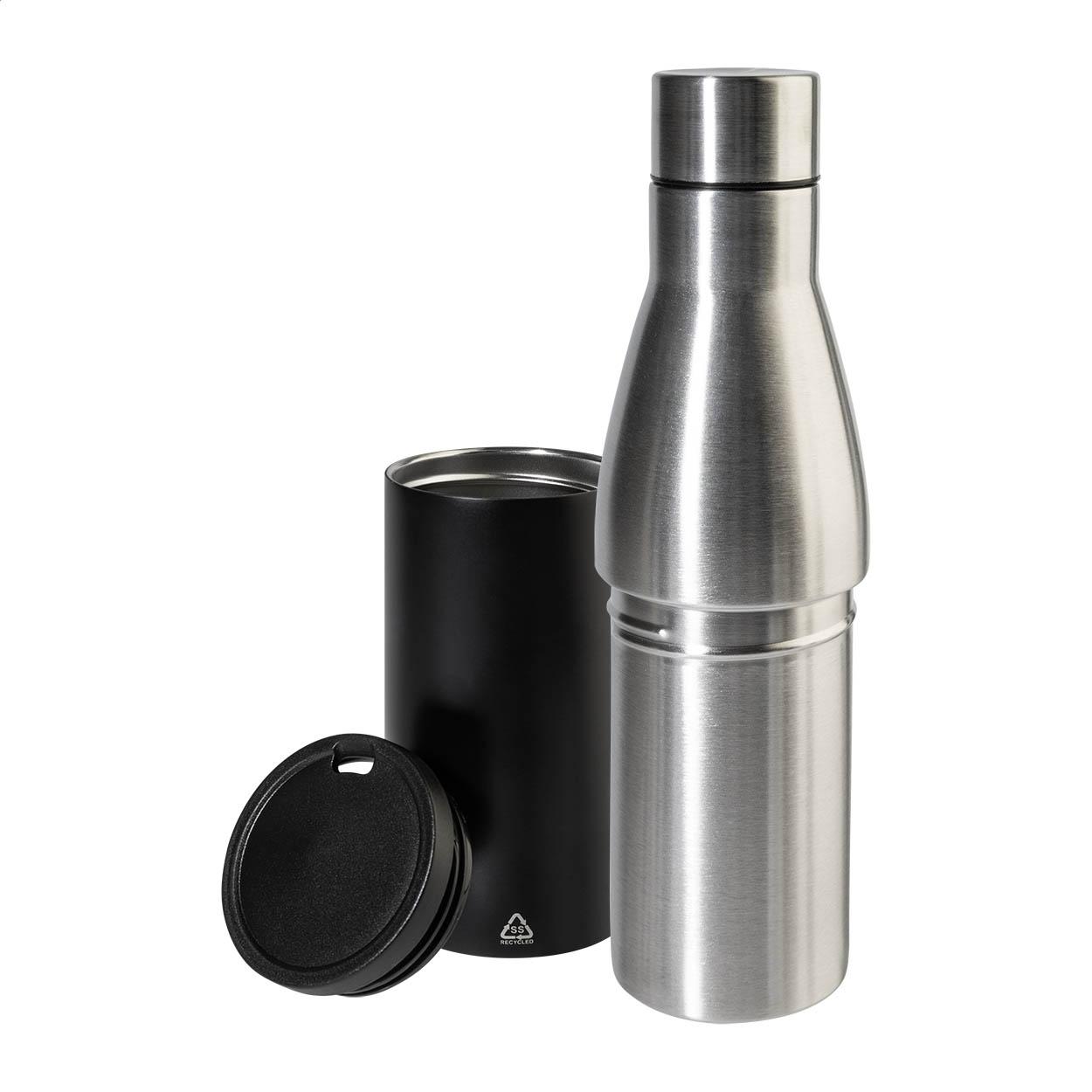Set 2 în 1 cu sticlă și cană din oțel inoxidabil reciclat Parbat Negru