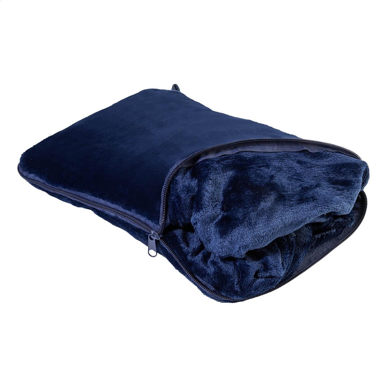 Set de călătorie 2 în 1 cu pătură și pernă Napwrap albastru închis