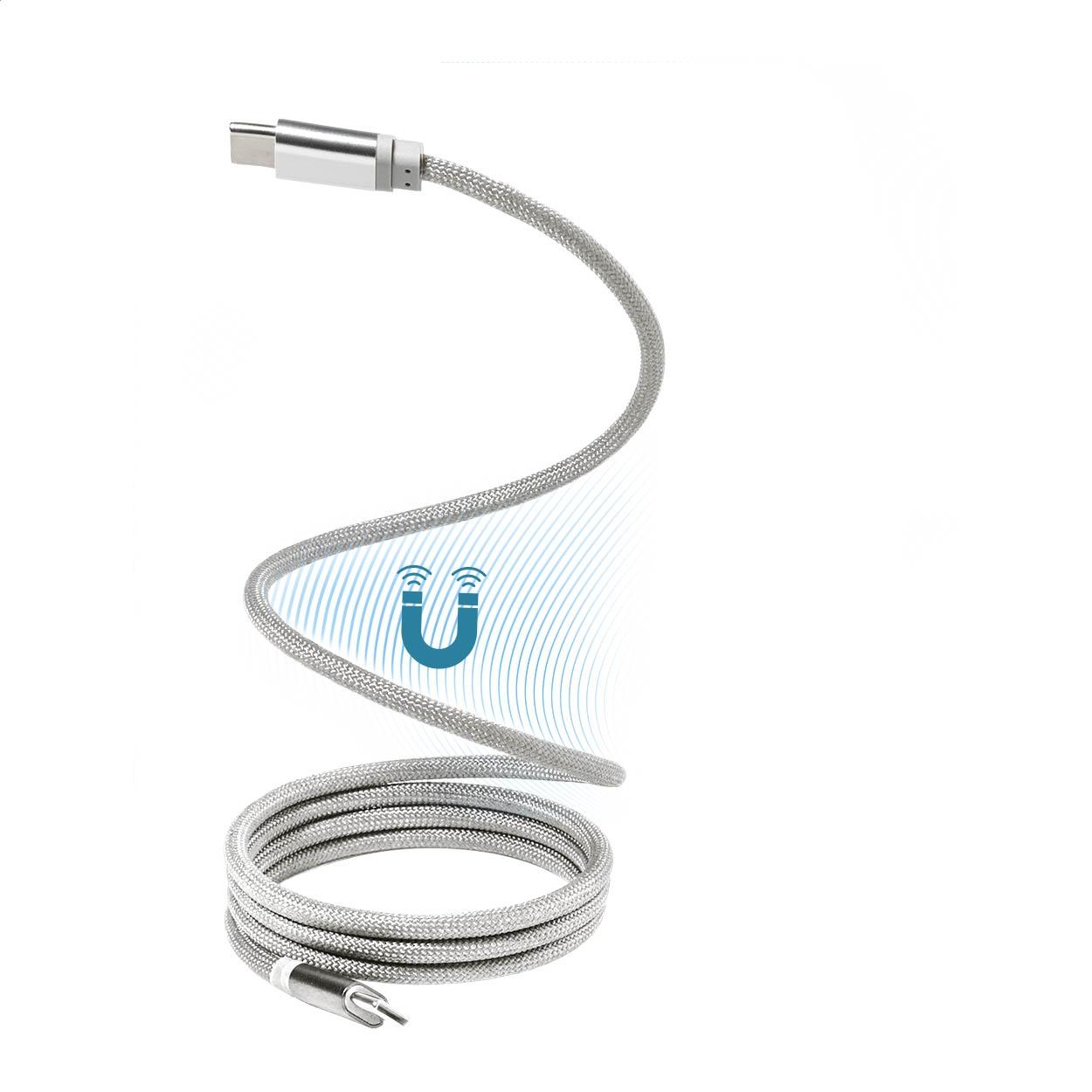 Cablu USB-C magnetic de 60 W Magsle Argintiu