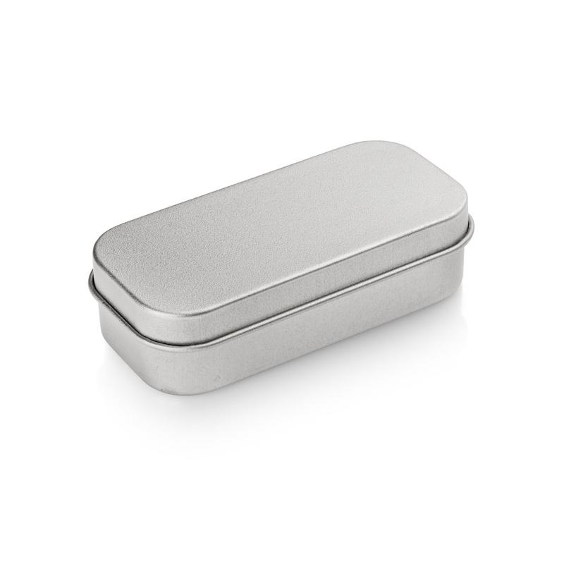 Cutie metalică mică tinichea pentru stickuri USB mari (cu suport) Argintiu