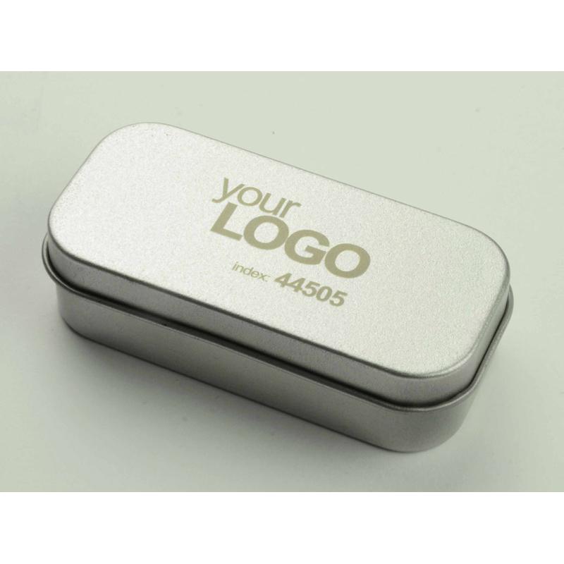 Cutie metalică mică tinichea pentru stickuri USB mari (cu suport) argintiu