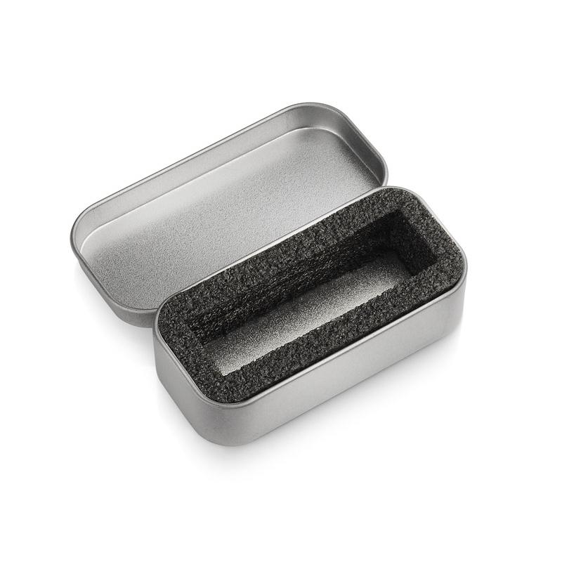 Cutie metalică mică tinichea pentru stickuri USB mari (cu suport) argintiu