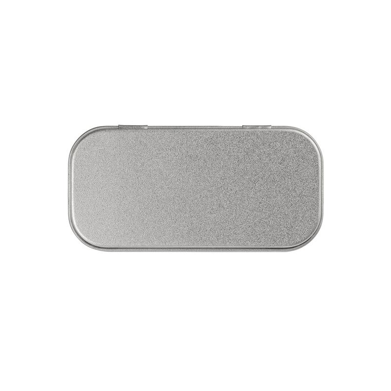 Cutie metalică mică tinichea pentru stickuri USB mari (cu suport) argintiu
