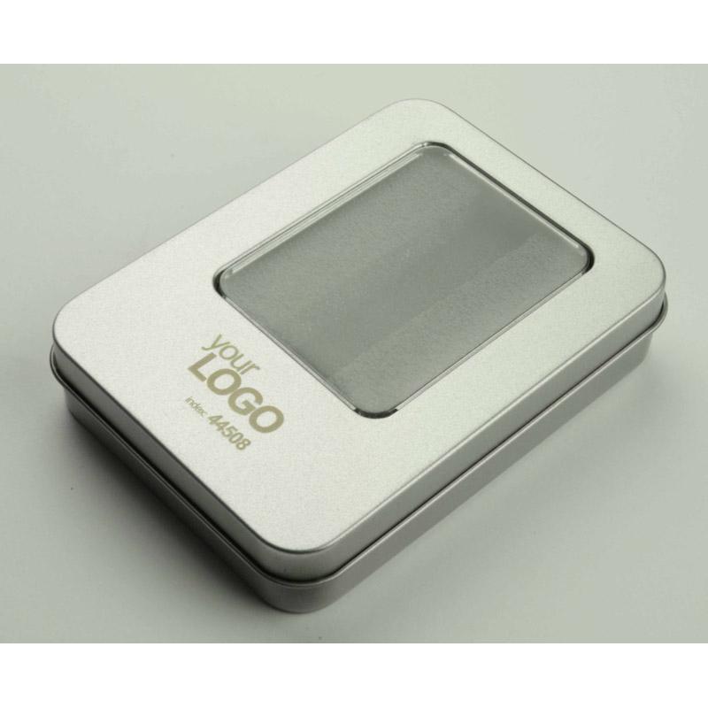 Cutie metalică pentru stick-uri USB mari (cu suport) argintiu