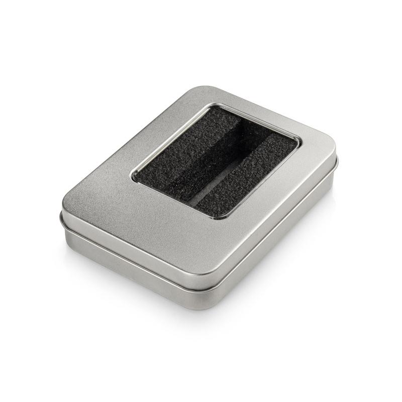Cutie metalică pentru stick-uri USB mari (cu suport) argintiu