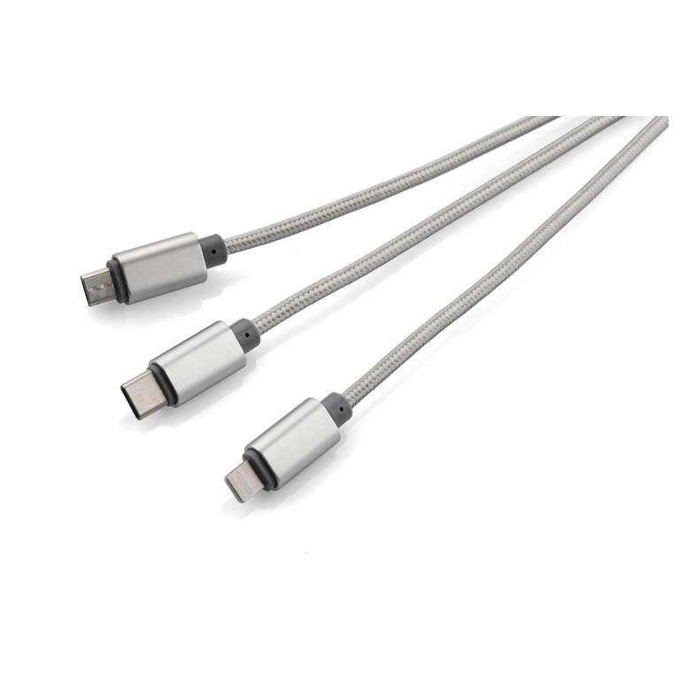 Cablu USB 3 în 1 TALA argintiu