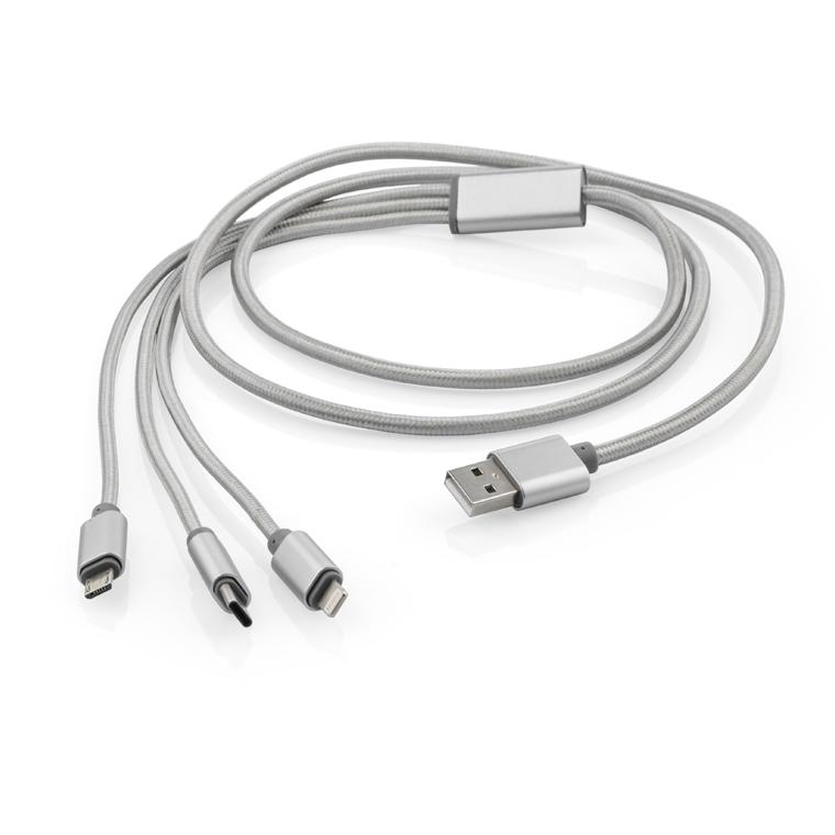 Cablu USB 3 în 1 TALA argintiu