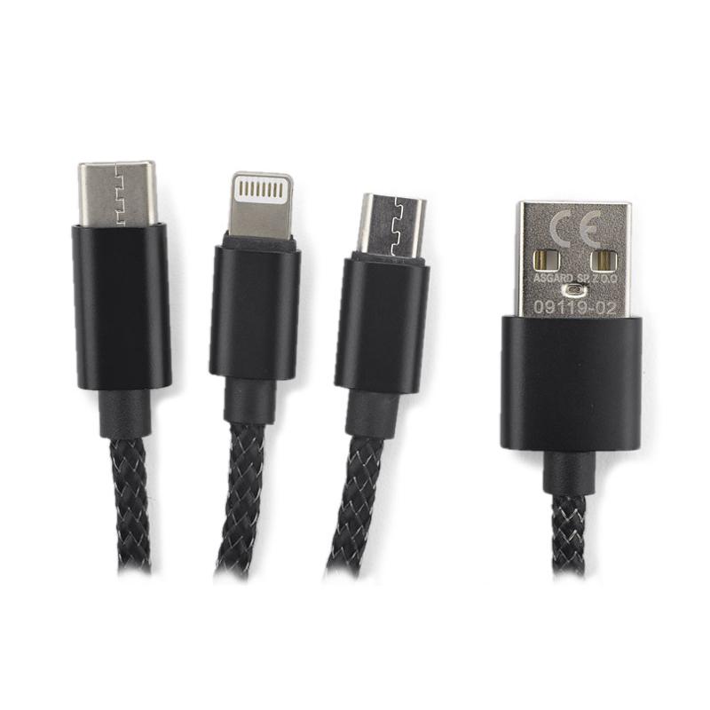 3 în 1 cablu USB LUX negru