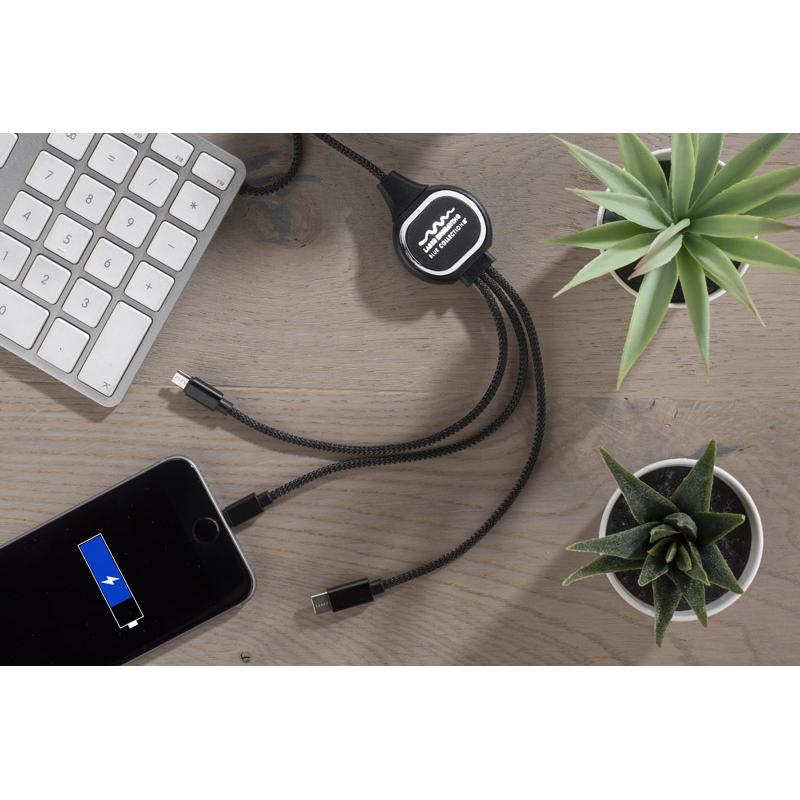 3 în 1 cablu USB LUX negru