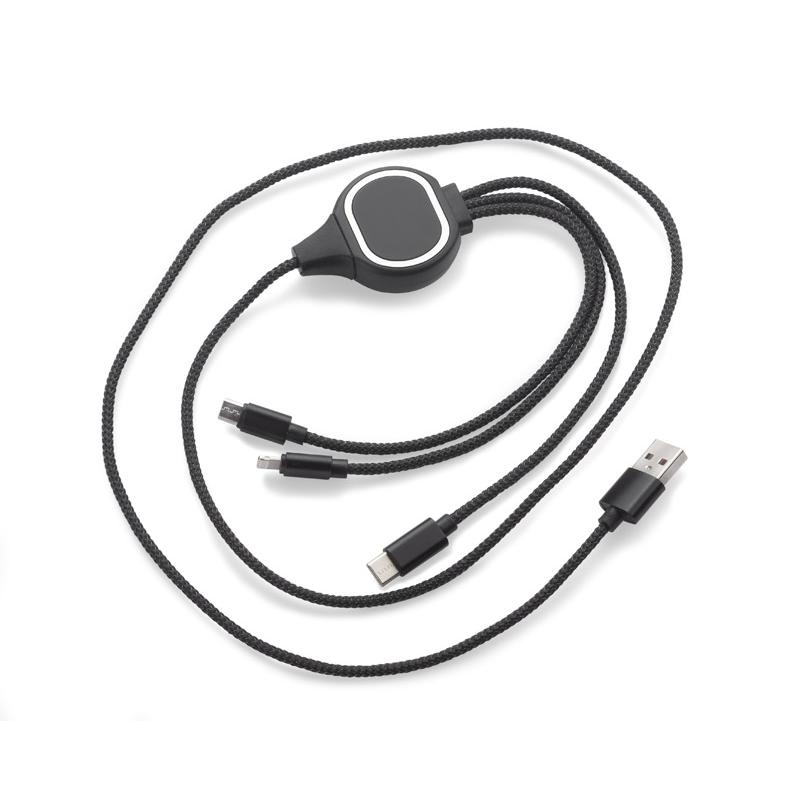 3 în 1 cablu USB LUX negru