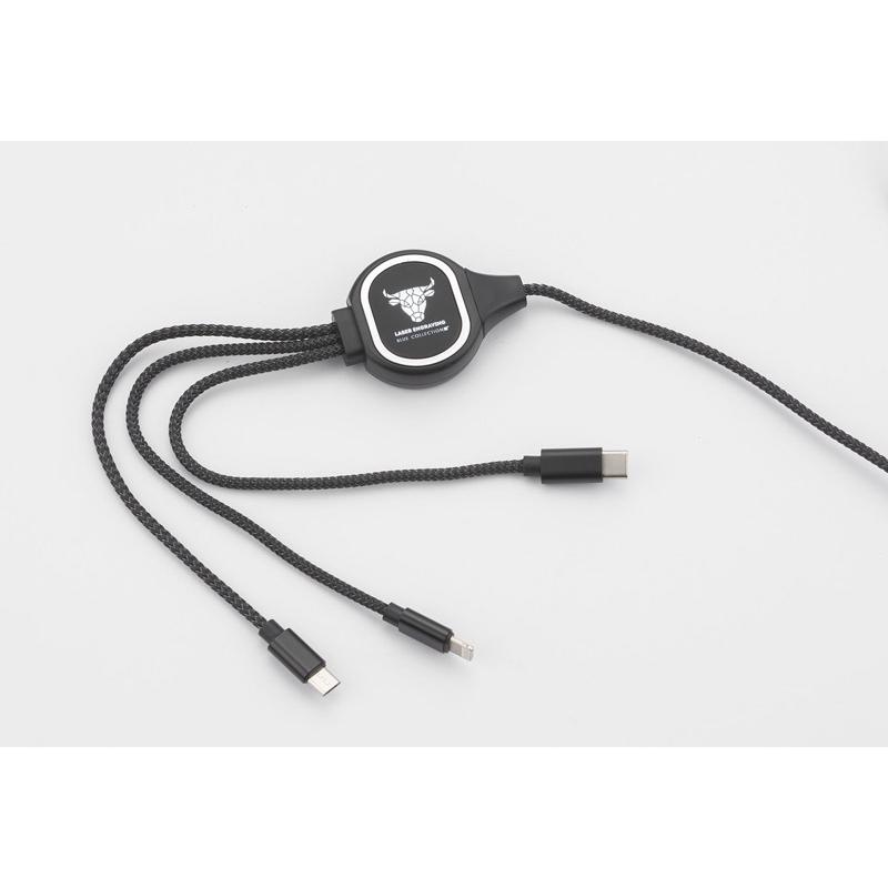 3 în 1 cablu USB LUX negru