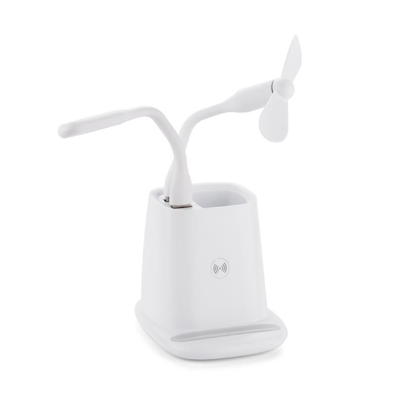 Organizator de birou cu încărcător wireless BERGO alb
