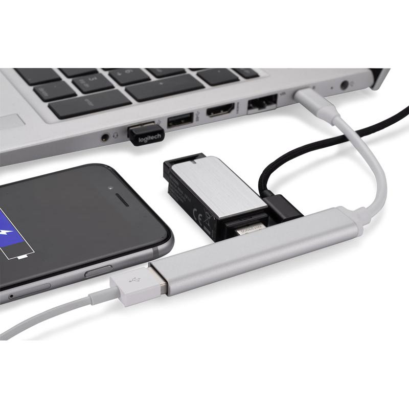 Splitter USB HUB cu cablu tip C - ROSKO Argintiu