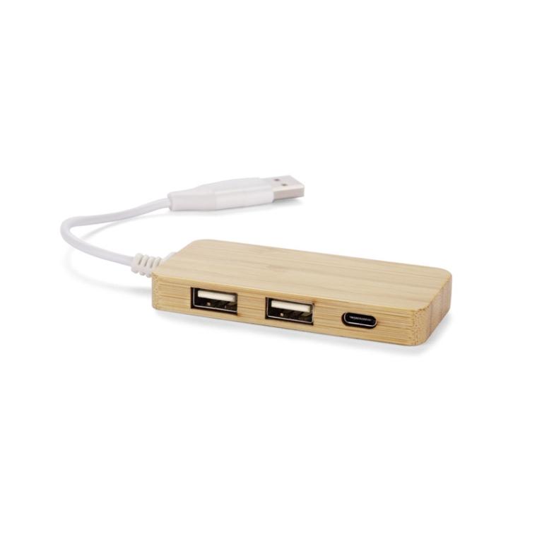 Splitter USB HUB din bambus cu mufă interschimbabilă - RIVO Natural
