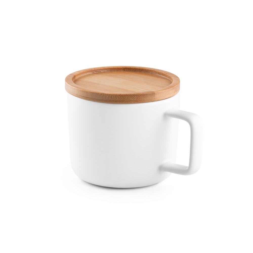 FANGIO. Cană din ceramică cu capac și bază din bambus 230 mL Alb