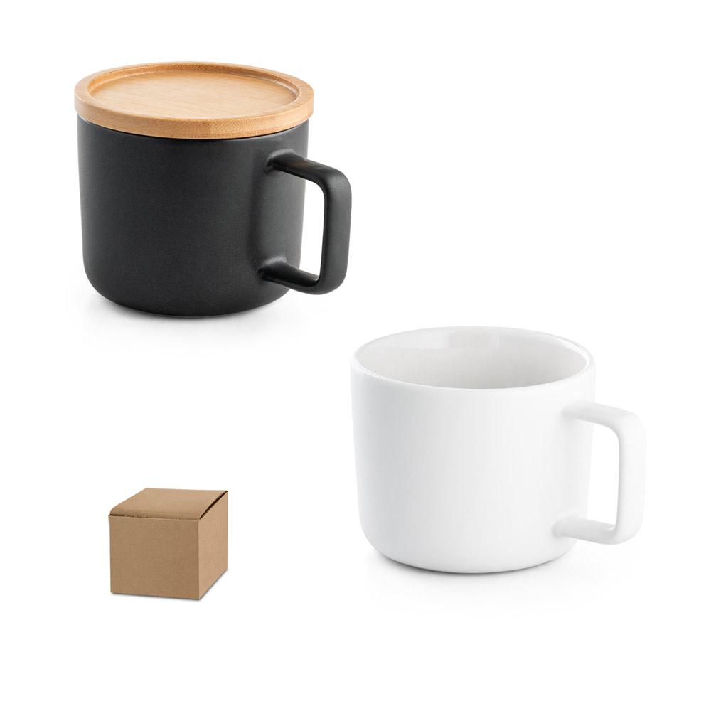 FANGIO. Cană din ceramică cu capac și bază din bambus 230 mL Alb