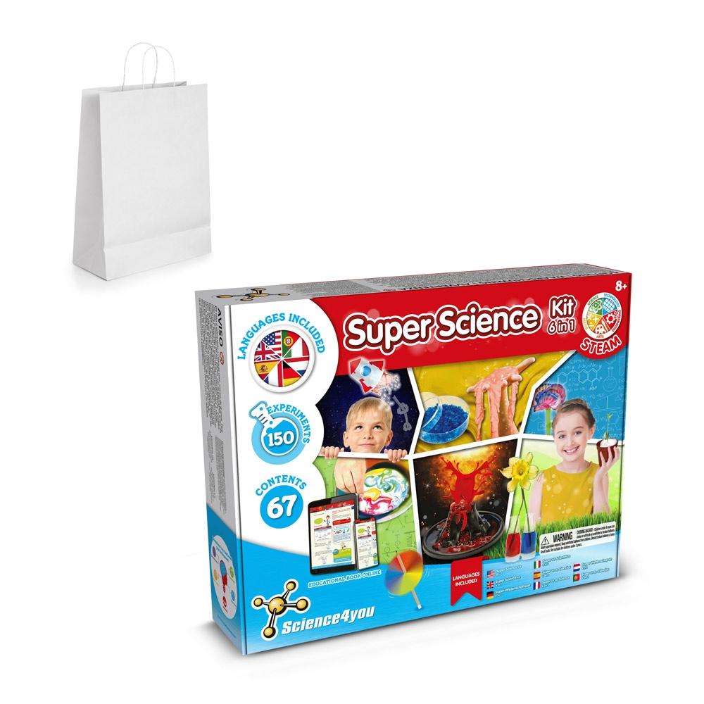 6 in 1 Super Science Kit II. Joc educațional furnizat cu o pungă cadou din hârtie kraft (100 g/m²) Alb
