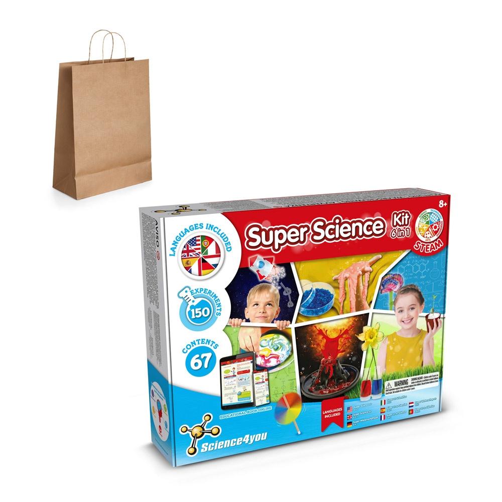 6 in 1 Super Science Kit III. Joc educațional furnizat cu o pungă cadou din hârtie kraft (115 g/m²) Natural