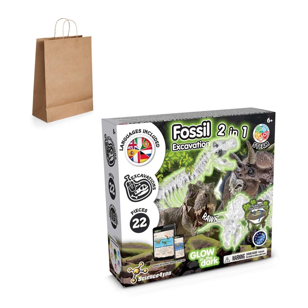 2 in 1 Fossil Excavation Kit III. Joc educațional furnizat cu o pungă cadou din hârtie kraft (115 g/m²) Natural
