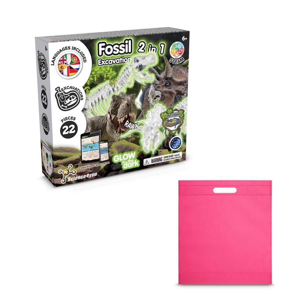 2 in 1 Fossil Excavation Kit IV. Joc educațional furnizat cu o pungă cadou nețesută (80 g/m²) Roz