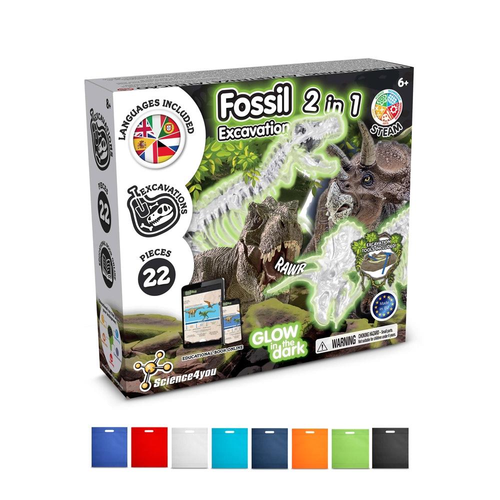 2 in 1 Fossil Excavation Kit IV. Joc educațional furnizat cu o pungă cadou nețesută (80 g/m²) Albastru