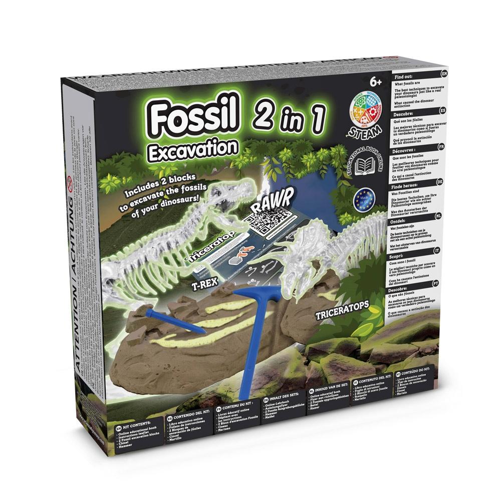 2 in 1 Fossil Excavation Kit V. Joc educațional furnizat cu o pungă de cadou pliabilă 190T Negru
