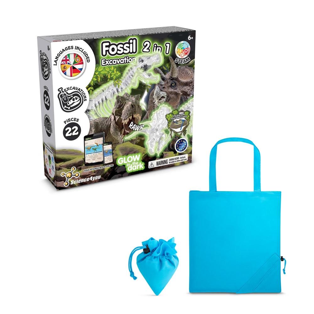 2 in 1 Fossil Excavation Kit V. Joc educațional furnizat cu o pungă de cadou pliabilă 190T Albastru deschis