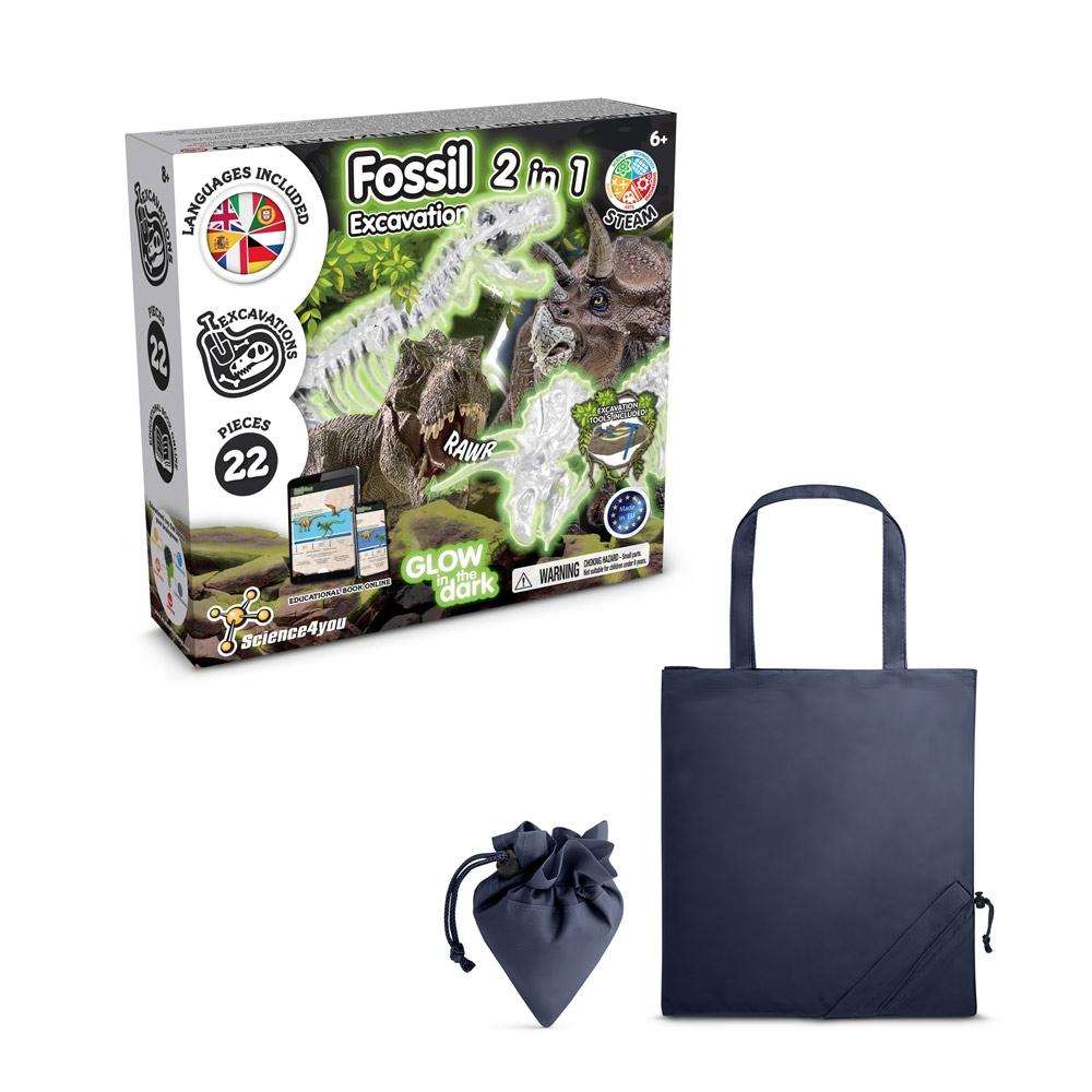 2 in 1 Fossil Excavation Kit V. Joc educațional furnizat cu o pungă de cadou pliabilă 190T Albastru marin