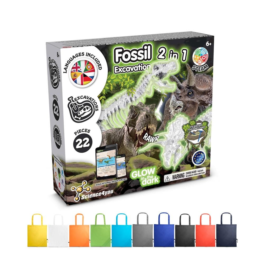2 in 1 Fossil Excavation Kit V. Joc educațional furnizat cu o pungă de cadou pliabilă 190T Negru