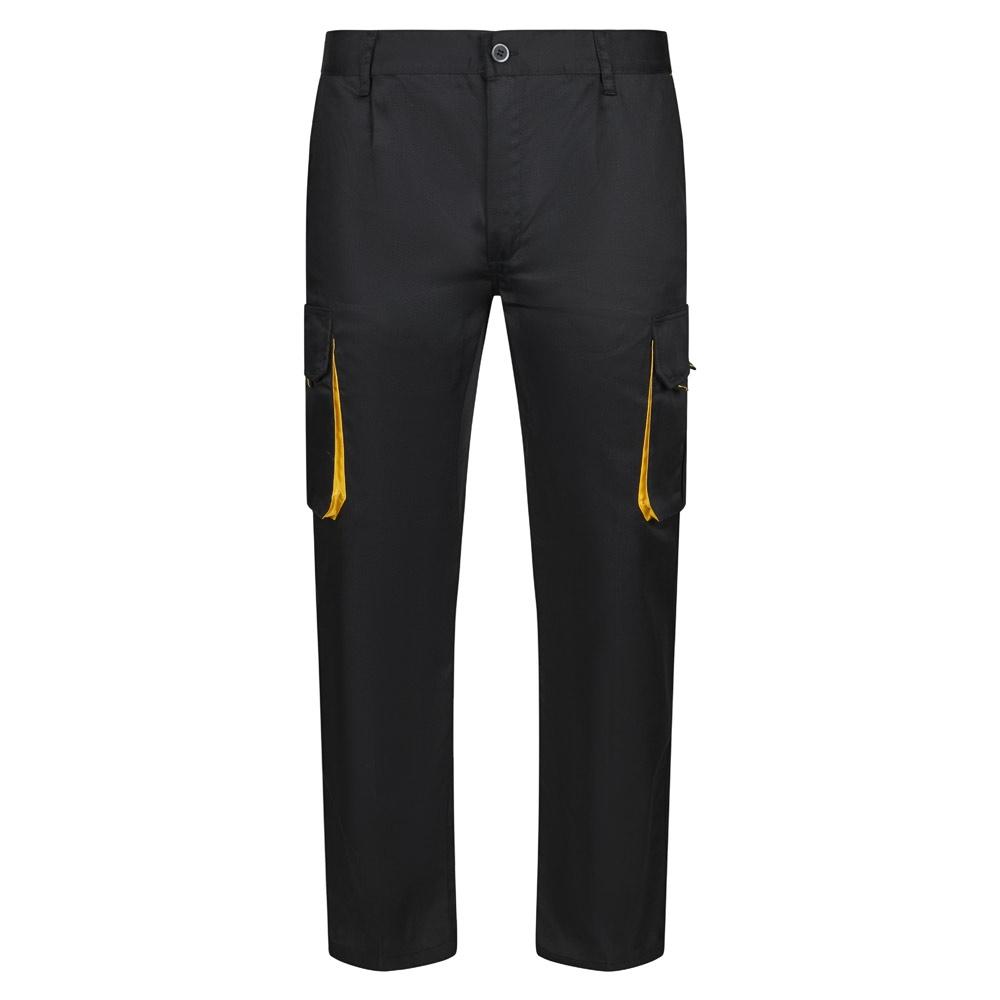VL HYPNOS. Pantaloni de twill cu buzunare multiple în două tonuri (200g/m²), din bumbac (35%) și poliester (65%) Negru Galben 54